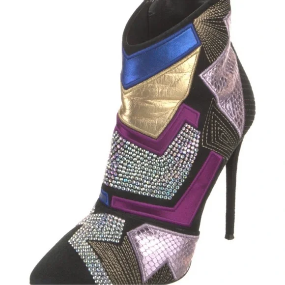 Giuseppe Zanotti Black and Multicolor Geometric Heeled Boots - Picture 3 of 7